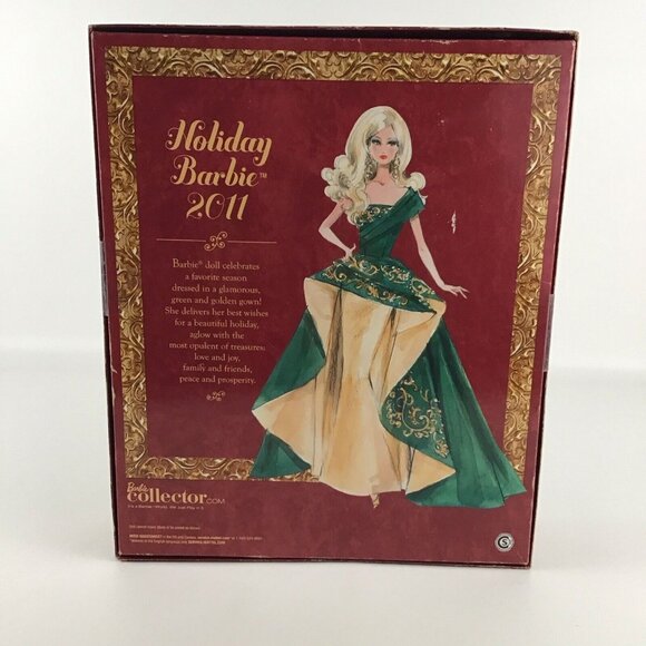 Barbie 2011 Holiday Barbie Fashion Doll Green Gold Gown Collectible Toy Mattel - Picture 3 of 6